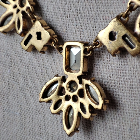 J Crew Emerald Cut Peach and Smoke Rhinestone Statement Necklace Citrine Navette - Picture 13 of 16